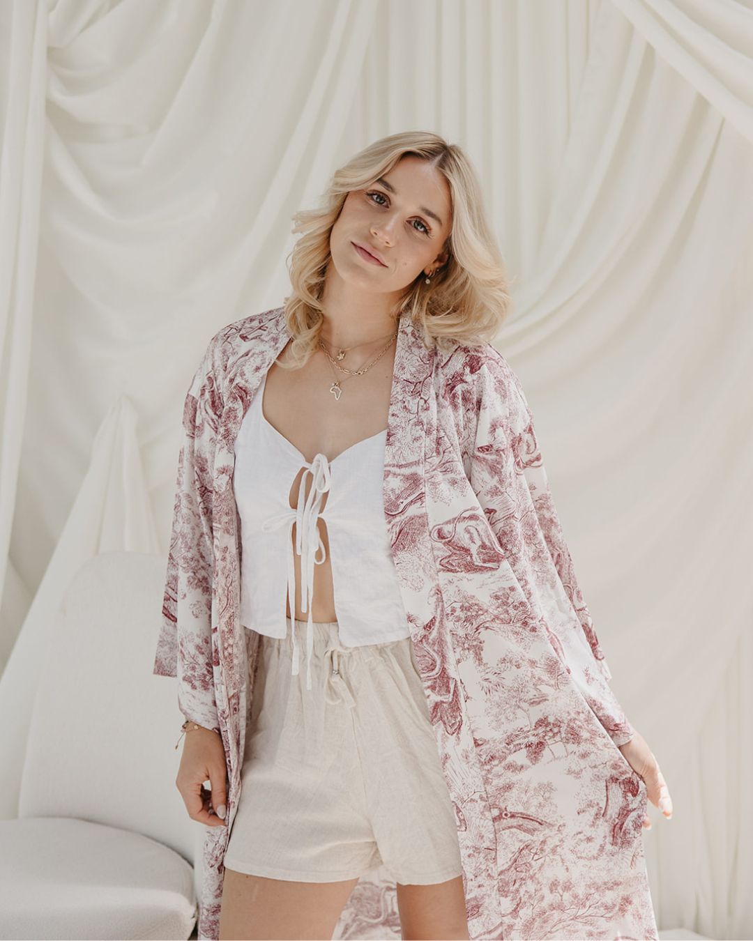 Kimono - Animal Print White/Red