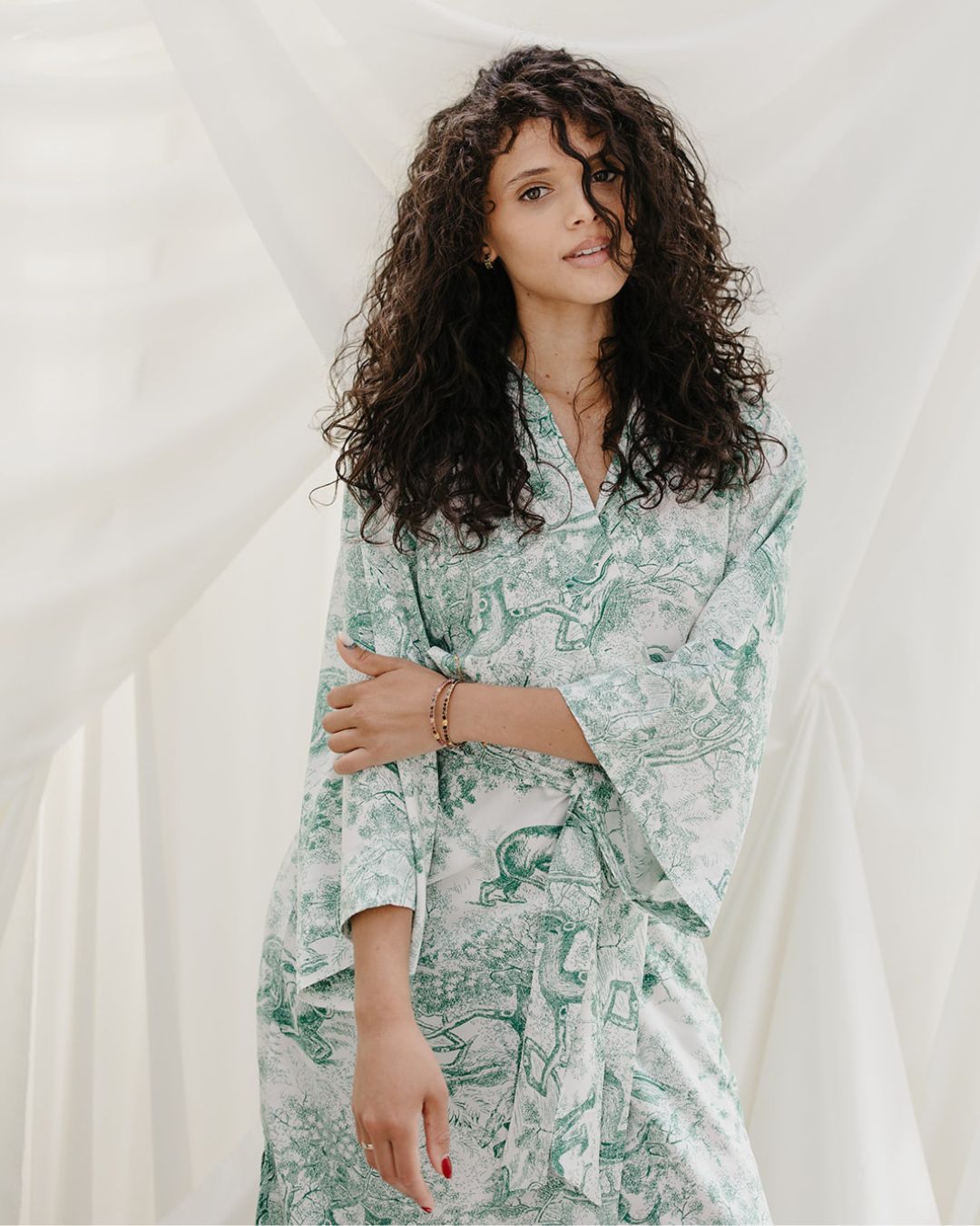 Kimono - Animal Print White/Green