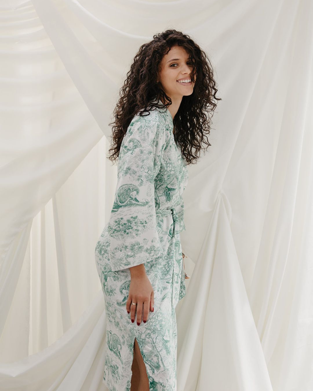 Kimono - Animal Print White/Green