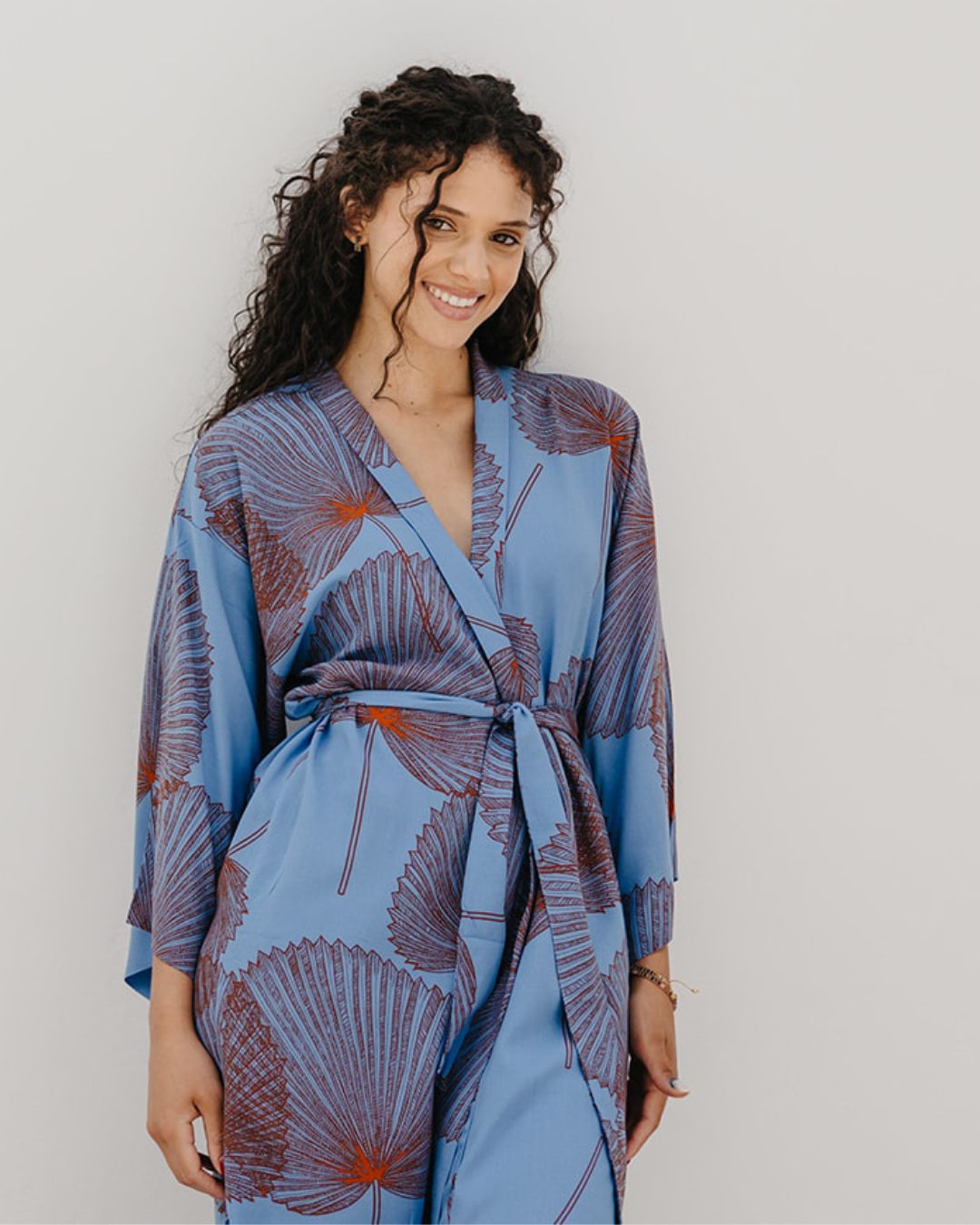 Kimono - Fan Palm Blue/Brown