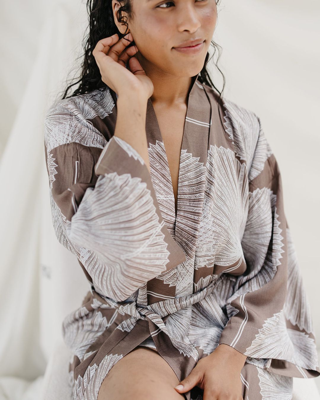 Kimono - Fan Palm Brown/White