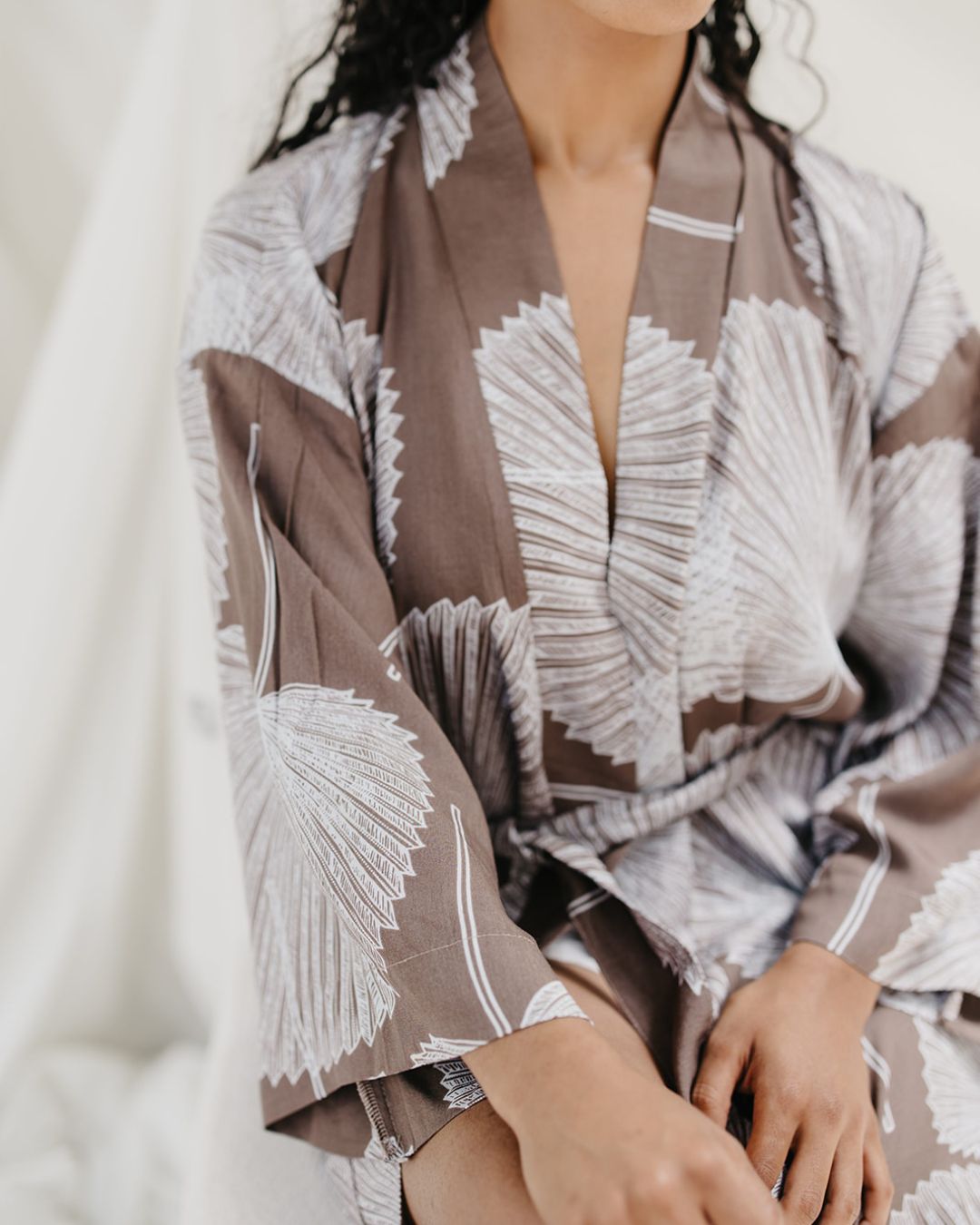 Kimono - Fan Palm Brown/White
