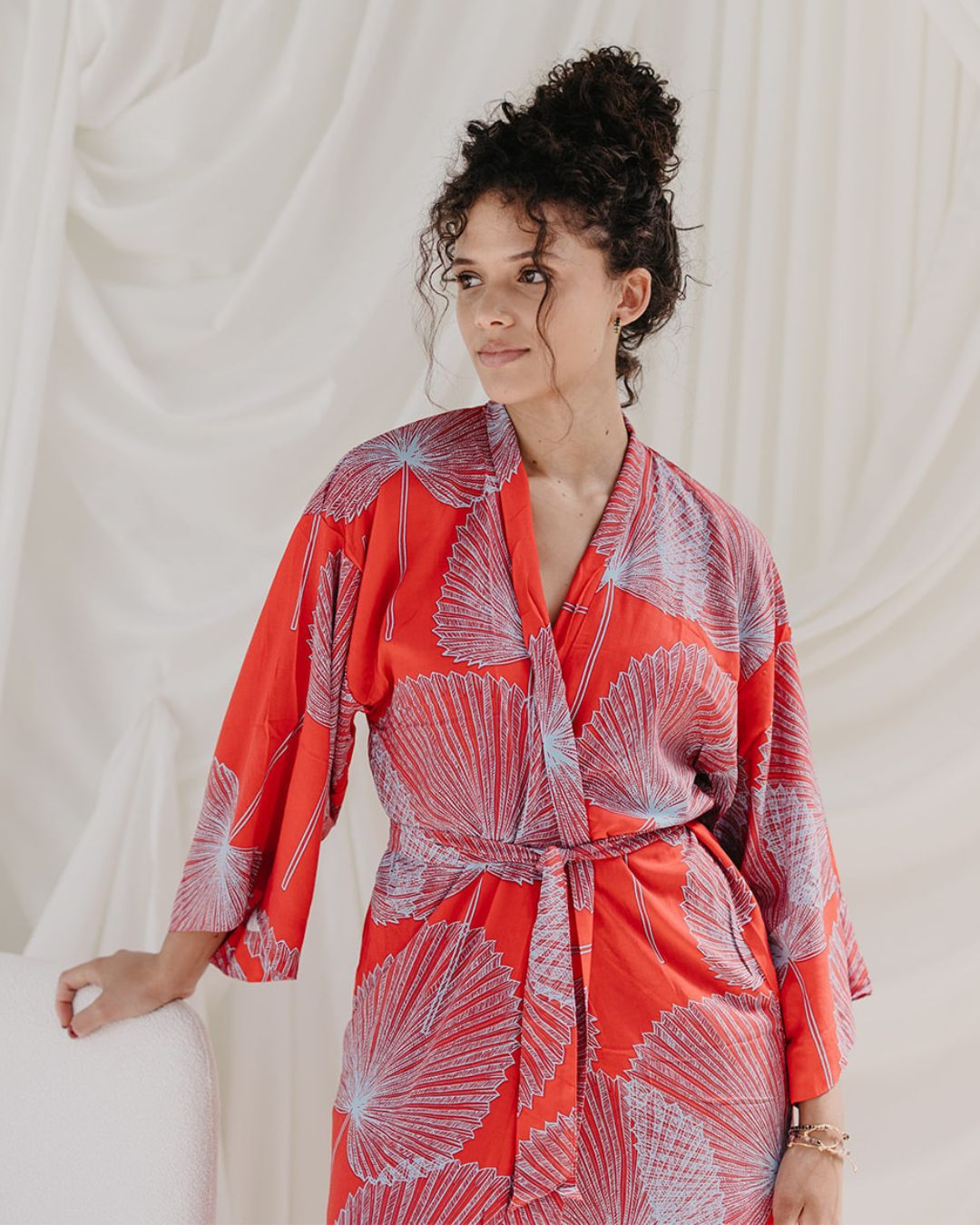 Kimono - Fan Palm Red/Light Blue