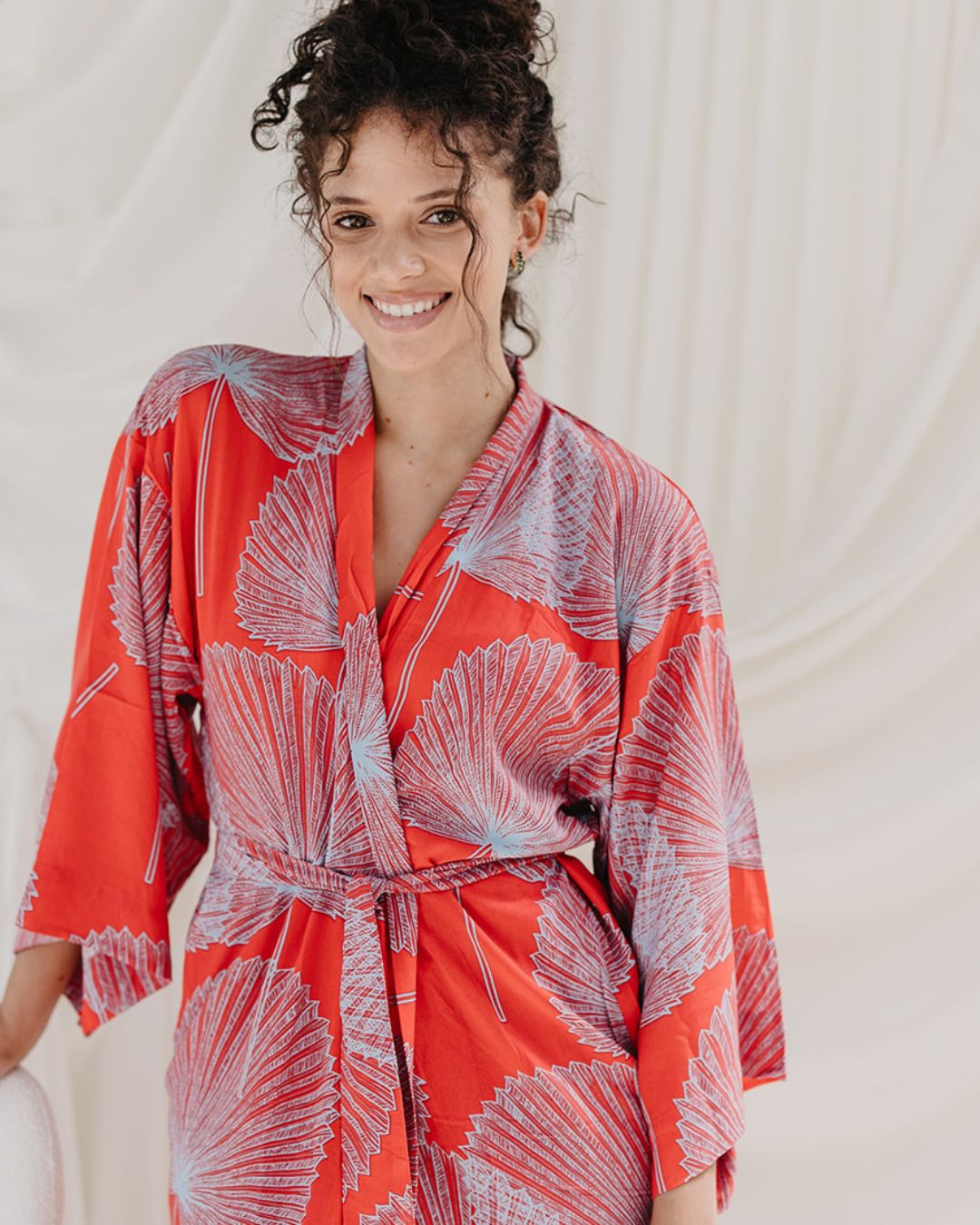 Kimono - Fan Palm Red/Light Blue