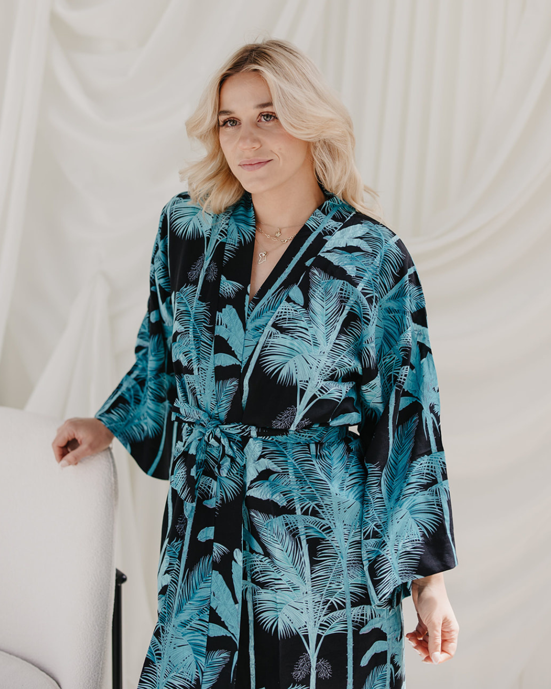 Kimono - Palm Tree Black/Turquoise