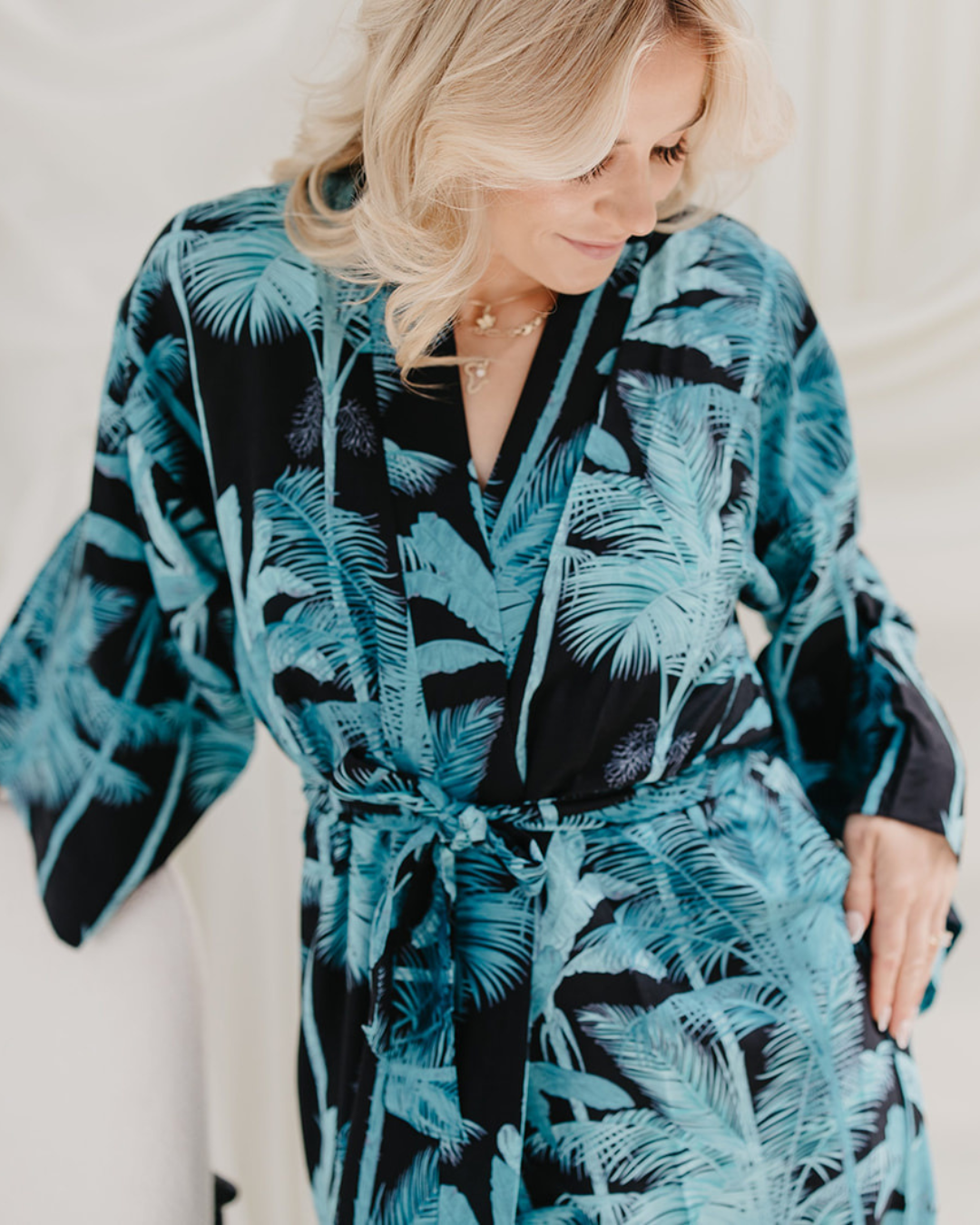 Kimono - Palm Tree Black/Turquoise
